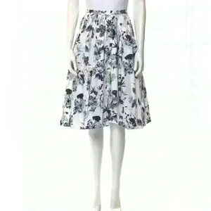 Jason Wu Floral Print Knee Length Skirt Ruffle Embellishment Slit Pockets Size 8